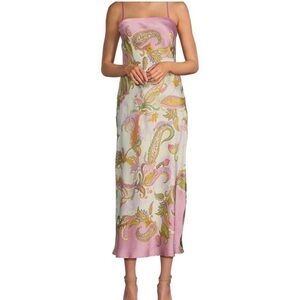 Gianni Bini Pink and Yellow Paisley Midi Slip Dress